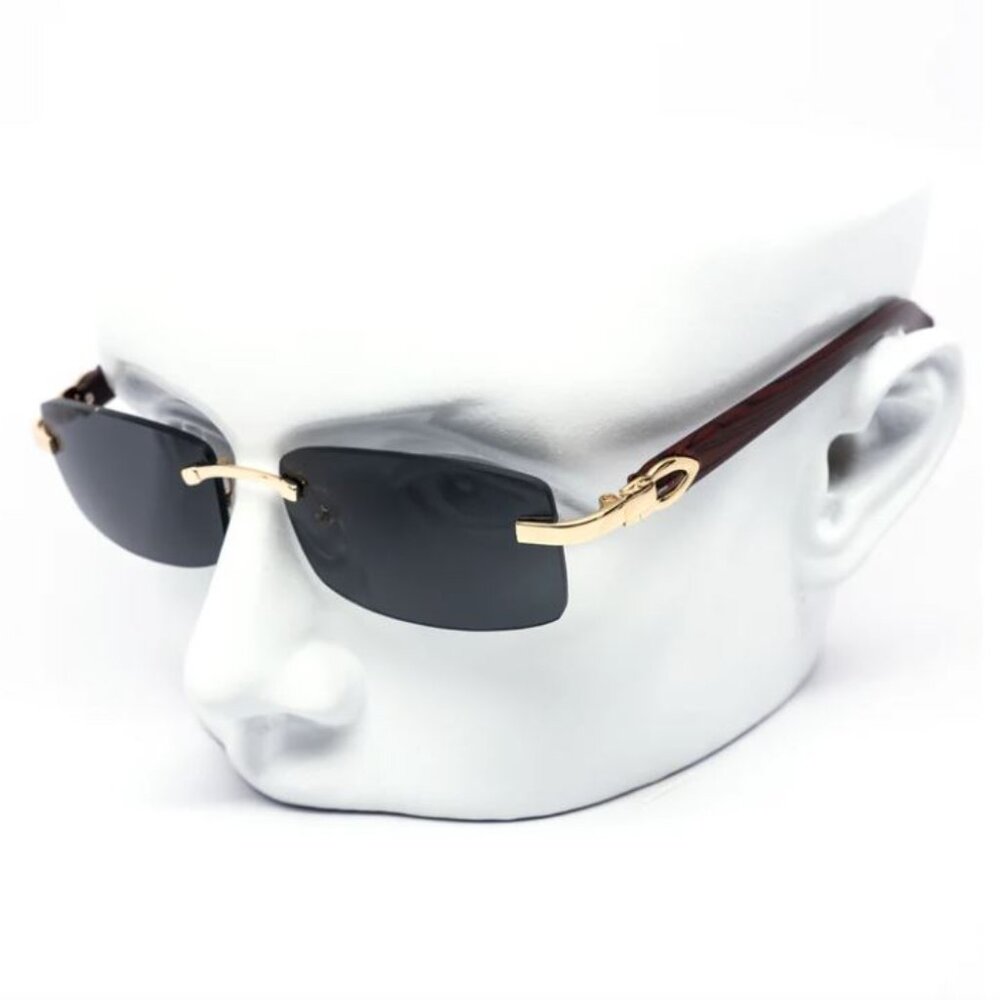 Men Sunglasses Hip Hop Shades‎ Metal Gold Rimless Black Lens Outdoor Street Wear